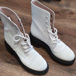 White Stuart Weitzman Women's Lace-Up Chunky Sole Boots